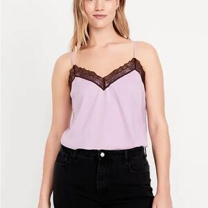 y2K 90s Vibe Lace Trim V-Neck Cami Tank Top - Lavender Size Medium